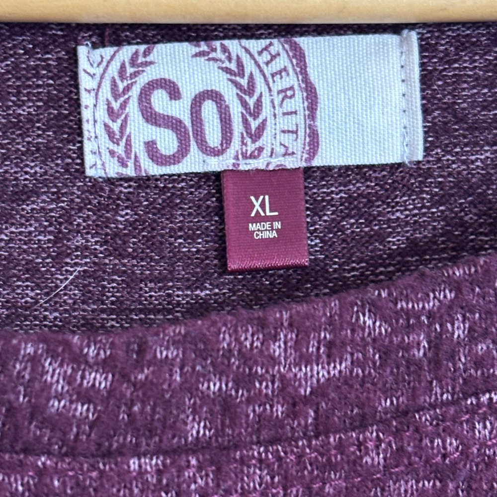 SO Women's Burgundy Long Sleeve Knotted Top - Picture 2 of 6